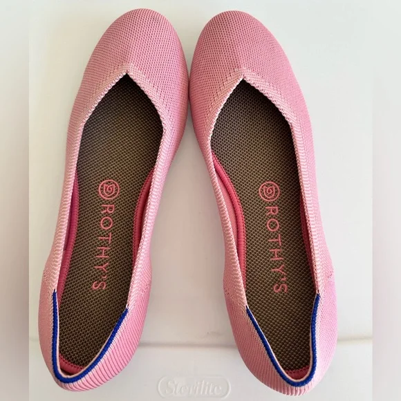 Rothy's Pink Flats with Blue Accents - Picture 1 of 3